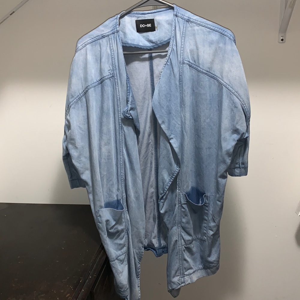 Denim look. Soft fabric tunic cardigan